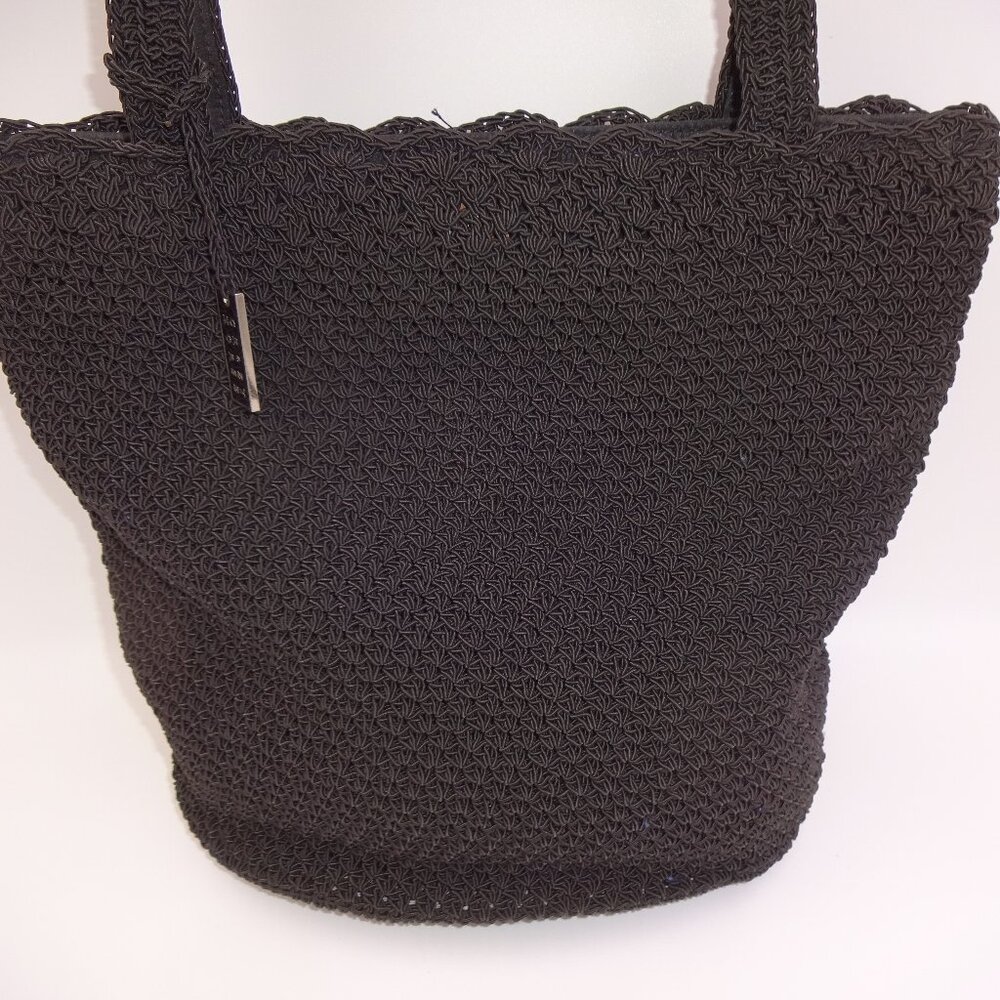 Liz Claiborne Crazy Horse Black Woven Crochet Purse Shoulder Bag Handbag Tote - Picture 3 of 11